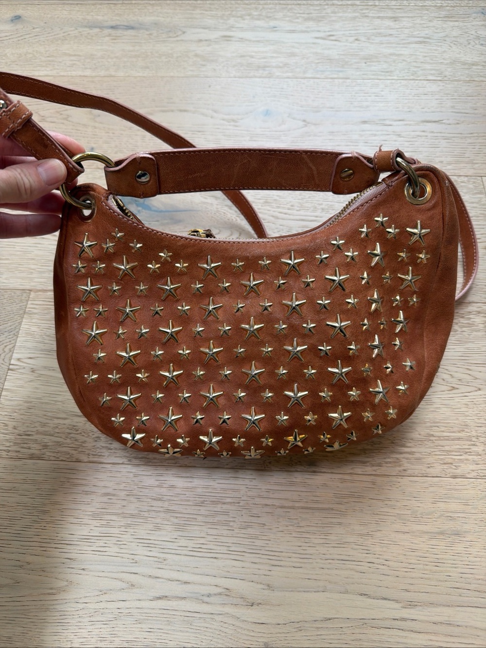 Jimmy Choo Brown Leather Star-Stud Crossbody Bag - Picture 2 of 14